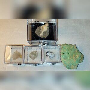 Raw Green Fluorites with Selenite, Large Bixbyite with Pink Topaz, Malachite